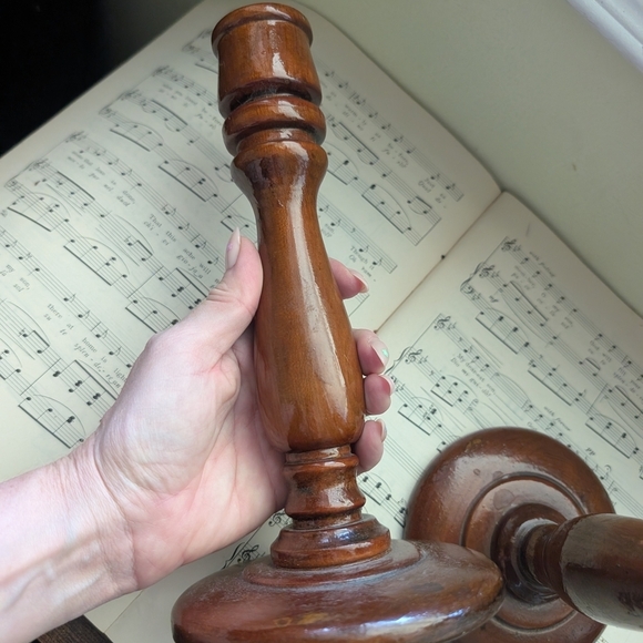 Vintage Pair Brown Wooden Candle Holders - Picture 7 of 7